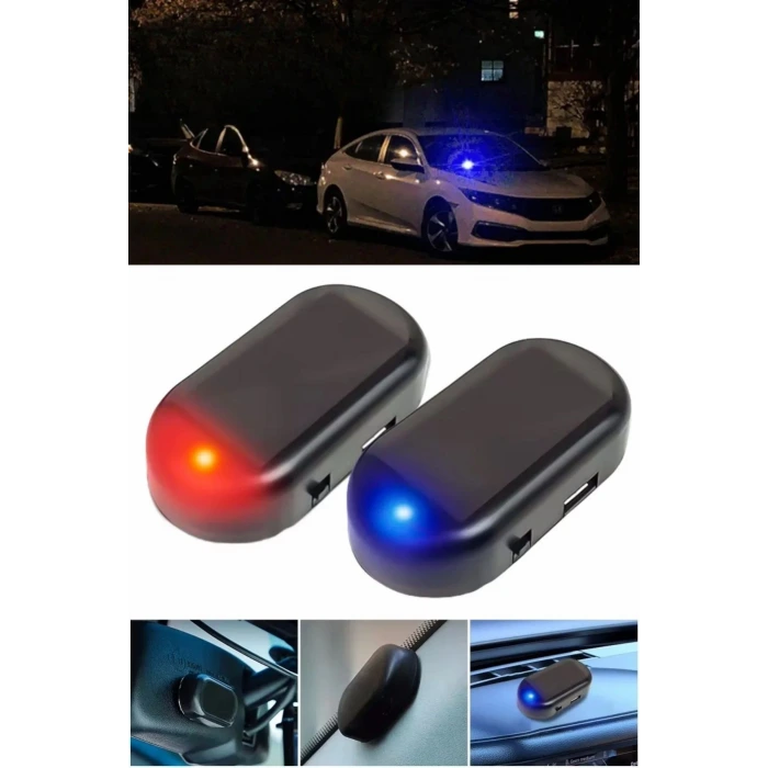 İpek Yıldızı®  Araç İçin Caydırıcı Solar Enerji İle Şarj Olan  Güçlü Yapışkanlı Işıklı Plastik Mini Sahte Alarm