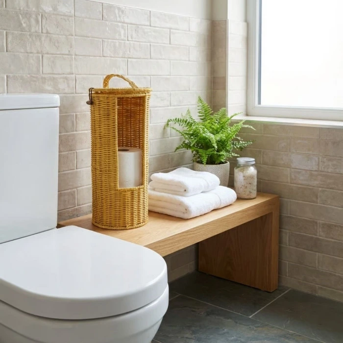 İpek Yıldızı® Askılı Plastik Rattan Tuvalet Kâğıdı Standı – Hasır Görünümlü, Kapaklı, Yedekli WC Kâğıtlık, Banyo ve Tuvalet İçin Dekoratif Organizer