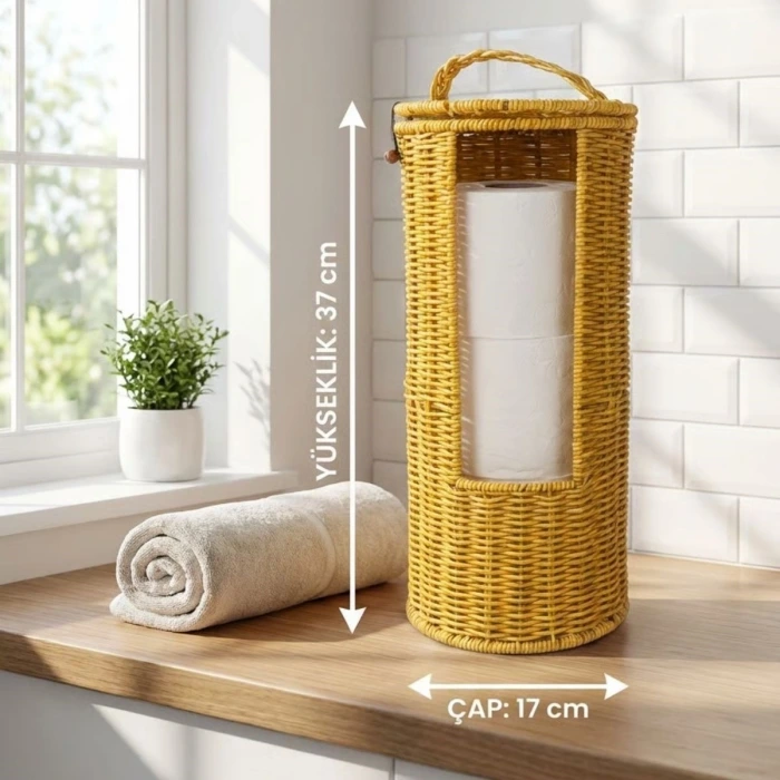İpek Yıldızı® Askılı Plastik Rattan Tuvalet Kâğıdı Standı – Hasır Görünümlü, Kapaklı, Yedekli WC Kâğıtlık, Banyo ve Tuvalet İçin Dekoratif Organizer