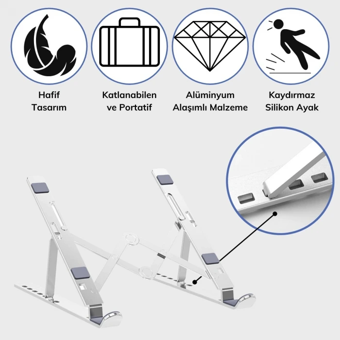 İpek Yıldızı® Ayarlanabilir Dizüstü Destek Tabanı Tamamen Katlanabilir Taşınabilir Laptop Yükseltici