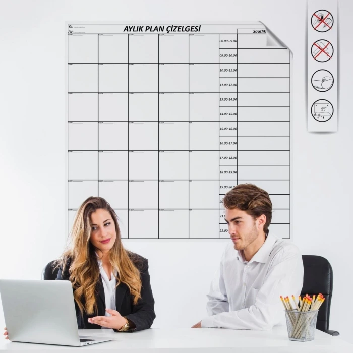 İpek Yıldızı® Aylık Planlayıcı Manyetik Duvar Stickerı Takvim Plan Çizelgesi