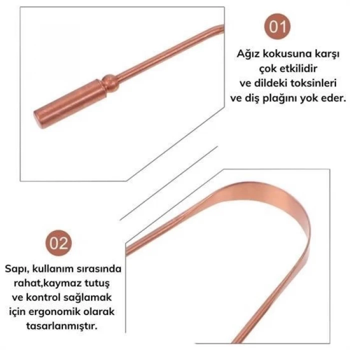 İpek Yıldızı® Bakır Oil Pulling Yağ Çekme Dil Plak Temizleme Aleti Dil Fırçası Sıyırıcı Dil Kaşığı