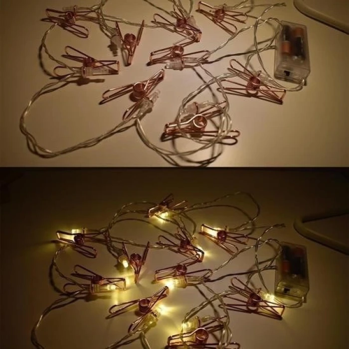 İpek Yıldızı® Bakır Renkli Led Işıklı Fotoğraf Asma Işık Süsleme Mandalları