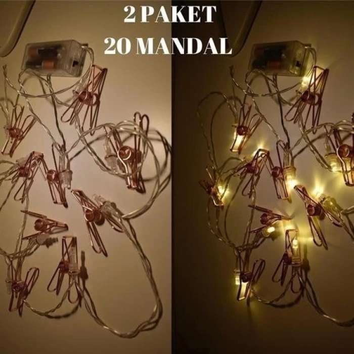 İpek Yıldızı® Bakır Renkli Led Işıklı Fotoğraf Asma Işık Süsleme Mandalları