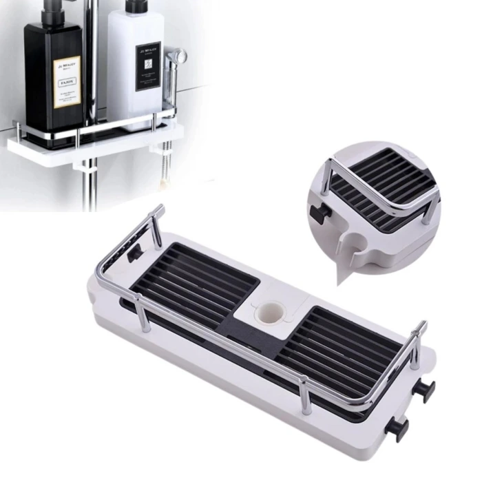 İpek Yıldızı® Banyo Direğine Asılabilir Köşelik Şampuanlık Sabunluk Çift Askılı Düzenleyici Raf Paslanmaz