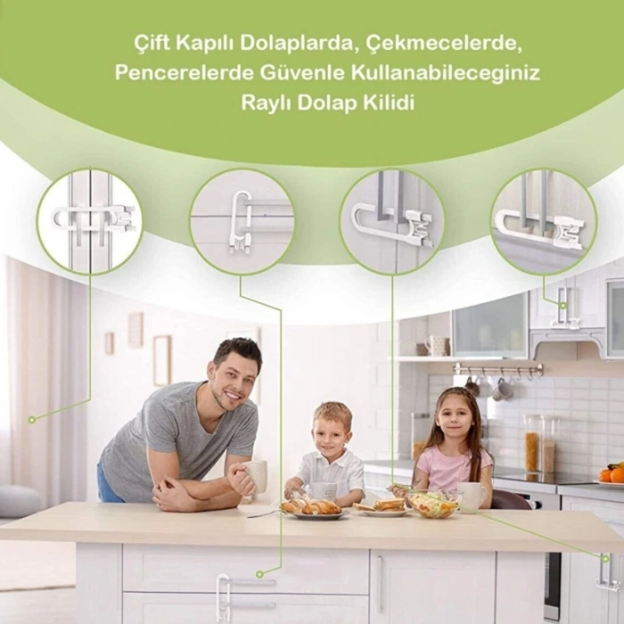 İpek Yıldızı® Bebek Çocuk Çekmece ve Dolap Koruma Raylı Güvenlik Sistemi Emniyet Kilidi