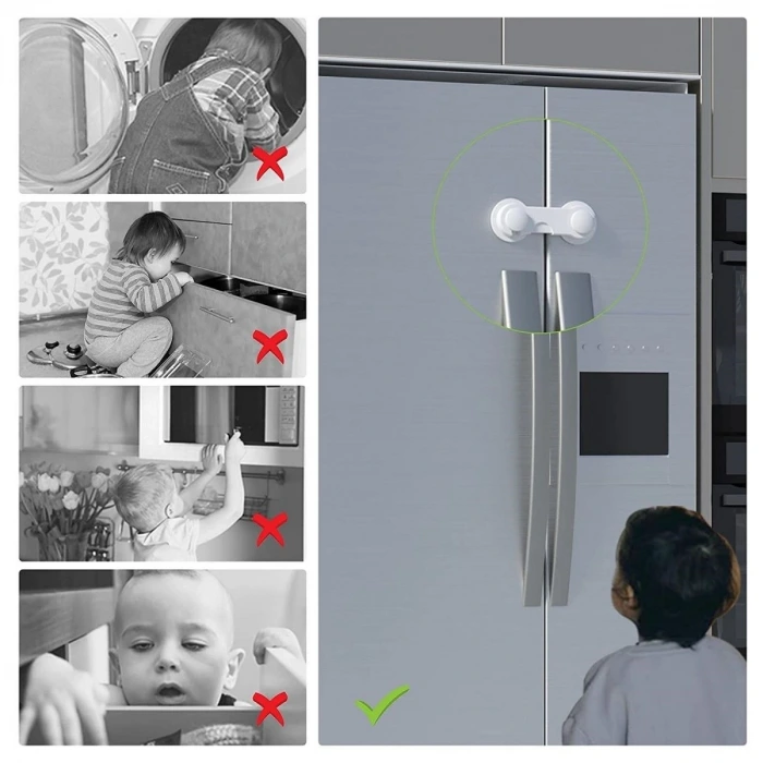 İpek Yıldızı® Bebek Çocuk Güvenliği Çekmece ve Dolap İçin Kendiliğinde Yapışkanlı Vidasız Kapak Kilidi