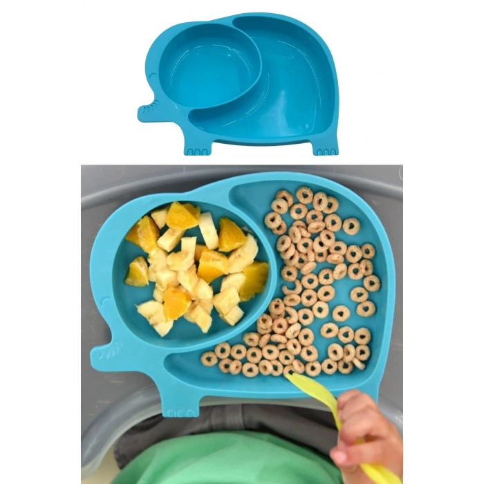 İpek Yıldızı® Bebek ve Çocuk için Sevimli Fil Model Desenli Yemek Bebek Mama Kabı Bölmeli Tabak