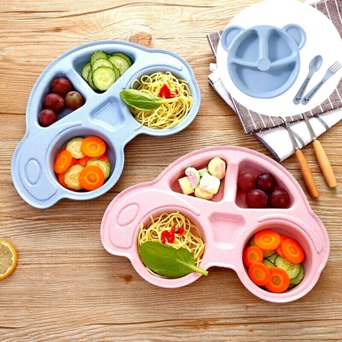 İpek Yıldızı® Bebekler İçin Araba Şeklinde Sevimli Mama Tabağı Çocuk Tabldot