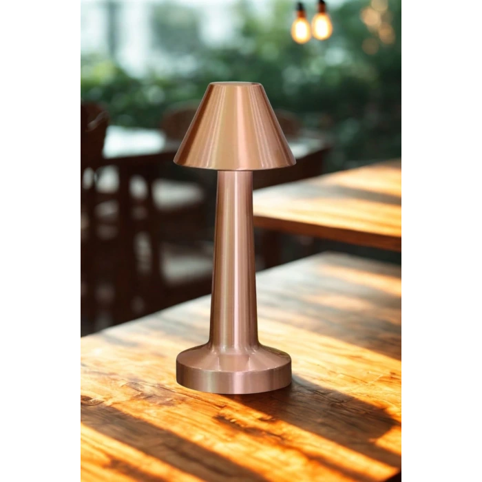 İpek Yıldızı® Çatı Model Bronz Renk Şarjlı Dokunmatik 3 Renkli LED Masa Lambası