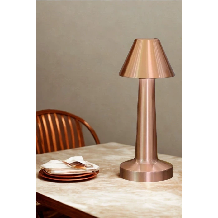 İpek Yıldızı® Çatı Model Bronz Renk Şarjlı Dokunmatik 3 Renkli LED Masa Lambası