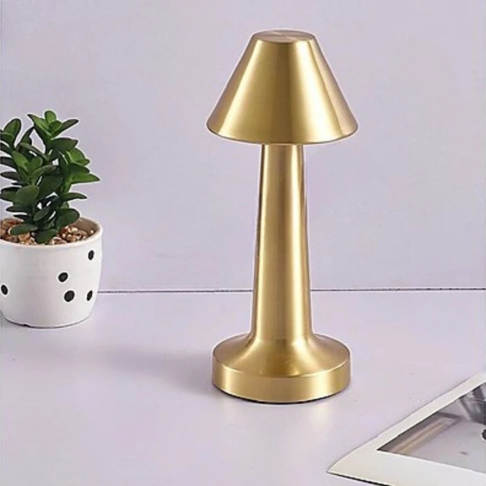 İpek Yıldızı® Çatı Model Gold Renk Şarjlı Dokunmatik 3 Renkli LED Masa Lambası