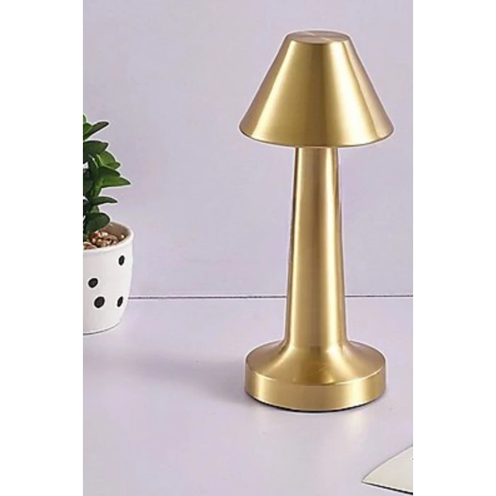 İpek Yıldızı® Çatı Model Gold Renk Şarjlı Dokunmatik 3 Renkli LED Masa Lambası