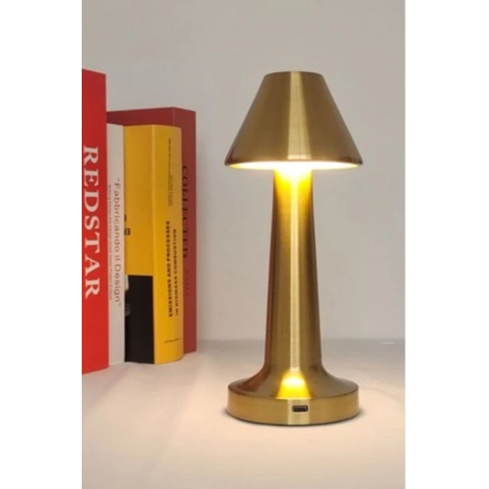 İpek Yıldızı® Çatı Model Gold Renk Şarjlı Dokunmatik 3 Renkli LED Masa Lambası