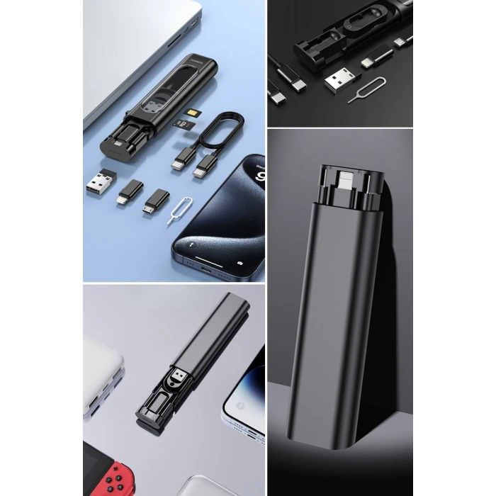 İpek Yıldızı® Cep Tipi 60W Bas Aç Type-C,İphone Şarj,Micro USB Hızlı Şarj Data Kablo Seti