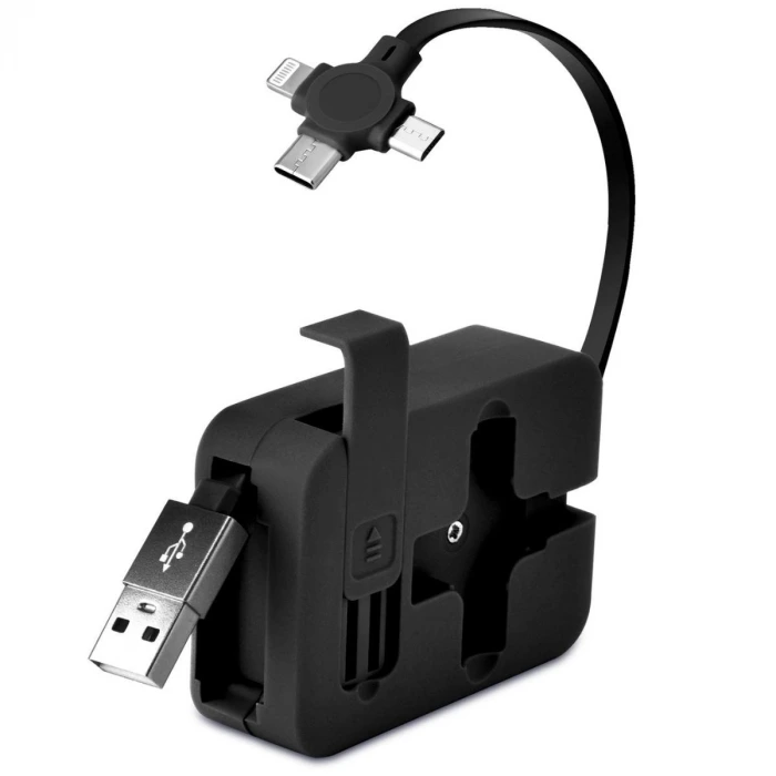 İpek Yıldızı® Cep Tipi Telefon Tutuculu Makaralı Uzayıp Kısalabilen 3ü 1 Arada USB Şarj Kablosu