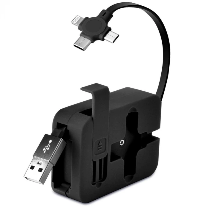 İpek Yıldızı® Cep Tipi Telefon Tutuculu Makaralı Uzayıp Kısalabilen 3ü 1 Arada USB Şarj Kablosu