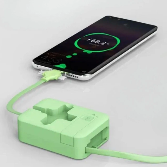 İpek Yıldızı® Cep Tipi Telefon Tutuculu Makaralı Uzayıp Kısalabilen 3ü 1 Arada USB Şarj Kablosu
