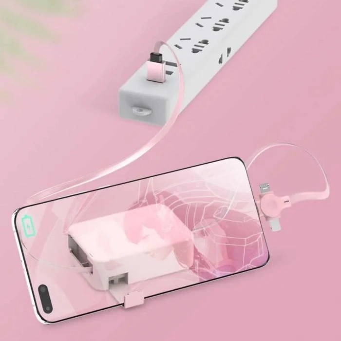 İpek Yıldızı® Cep Tipi Telefon Tutuculu Makaralı Uzayıp Kısalabilen 3ü 1 Arada USB Şarj Kablosu