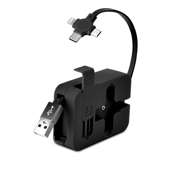 İpek Yıldızı® Cep Tipi Telefon Tutuculu Makaralı Uzayıp Kısalabilen 3ü 1 Arada USB Şarj Kablosu