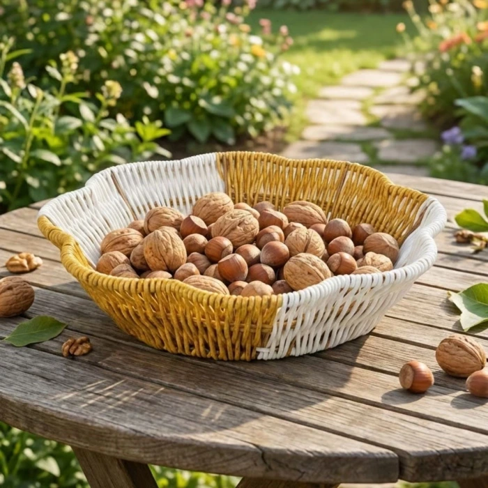 İpek Yıldızı® Çiçek Model Çift Renkli Plastik Rattan Ekmek ve Meyve Sepeti - Çok Amaçlı Banyo ve Mutfak Düzenleyici - Yıkanabilir Organizer