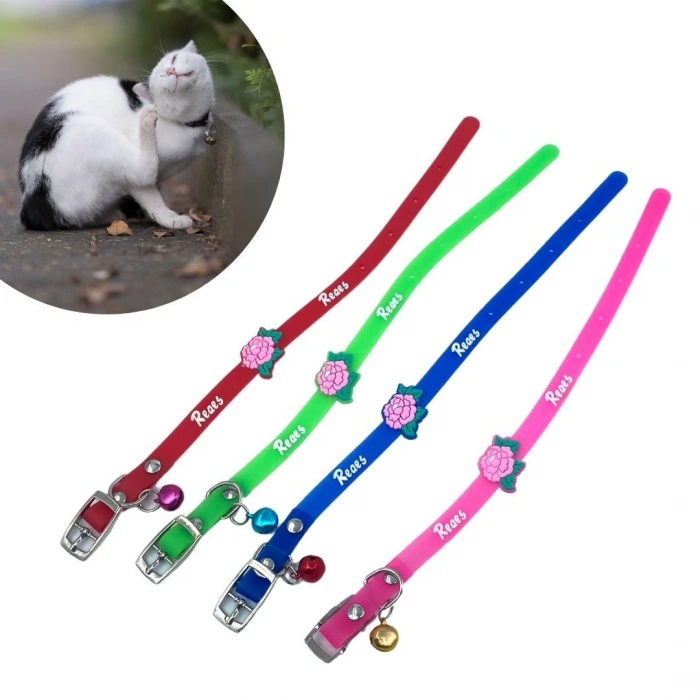 İpek Yıldızı® Çıngıraklı Zilli Sevimli Renkli Slikon Kedi Köpek Boyun Tasması