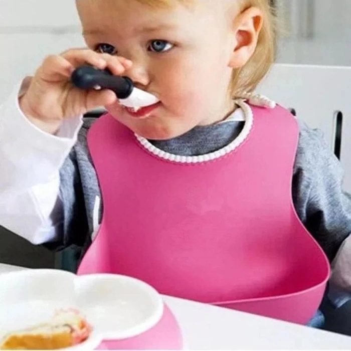 İpek Yıldızı® Çocuk Bebek Mama Önlüğü Dökülme Engelleyici Bükülebilir Pembe