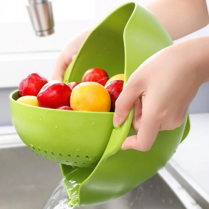 İpek Yıldızı® Çok Amaçlı 360 Derece Dönebilir Pratik Hazneli Mutfak Süzgeç Elek