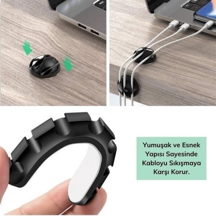 İpek Yıldızı® Çok Amaçlı Kablo Tutucu Akrilik Güçlü Yapışkanlı Organizer Düzenleyici 16 Parça Set Kolay Ku