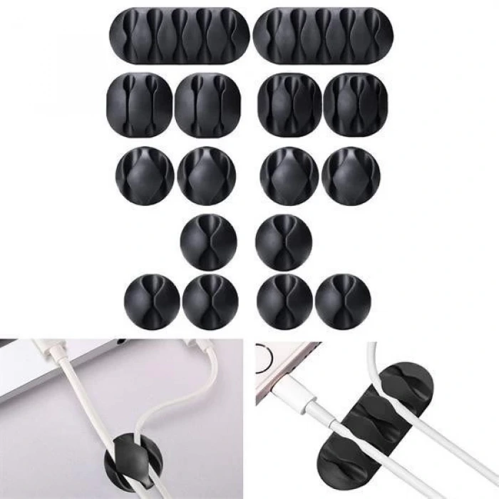 İpek Yıldızı® Çok Amaçlı Kablo Tutucu Akrilik Güçlü Yapışkanlı Organizer Düzenleyici 16 Parça Set Kolay Ku