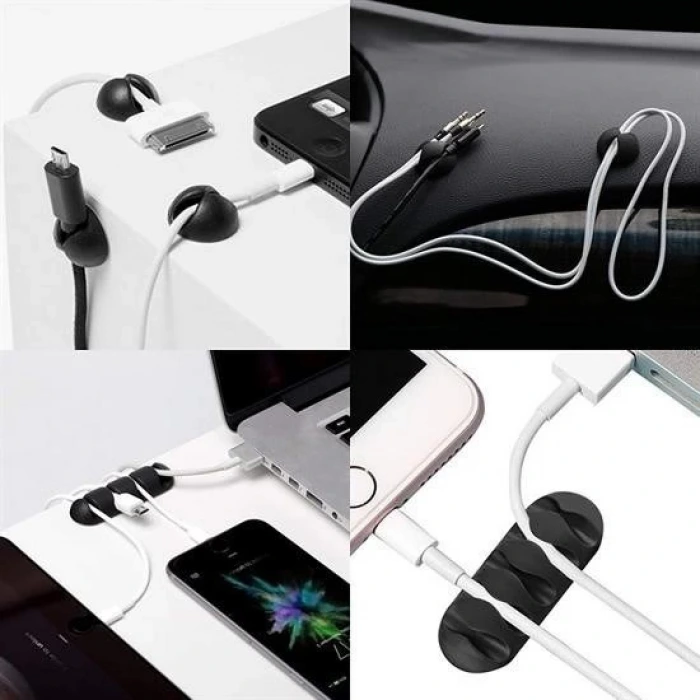 İpek Yıldızı® Çok Amaçlı Kablo Tutucu Akrilik Güçlü Yapışkanlı Organizer Düzenleyici 16 Parça Set Kolay Ku