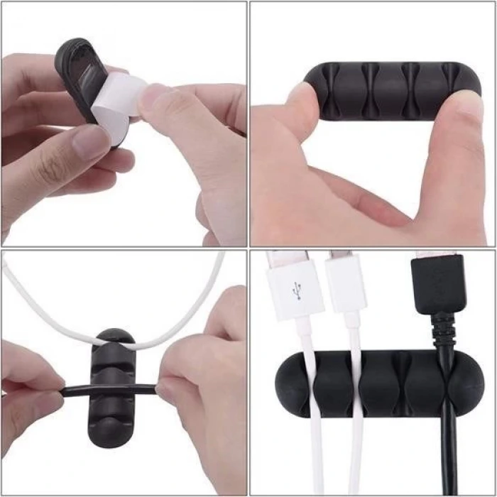 İpek Yıldızı® Çok Amaçlı Kablo Tutucu Akrilik Güçlü Yapışkanlı Organizer Düzenleyici 16 Parça Set Kolay Ku