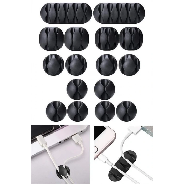 İpek Yıldızı® Çok Amaçlı Kablo Tutucu Akrilik Güçlü Yapışkanlı Organizer Düzenleyici 16 Parça Set Kolay Ku