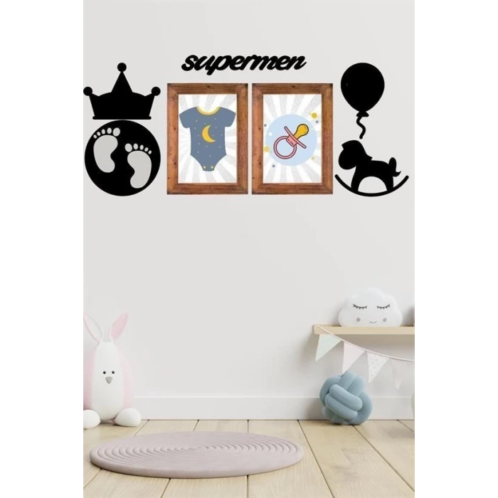 İpek Yıldızı® DECO103 Supermen Dekoratif Duvar Süsü Tablo Aksesuar Ahşap Tasarım Hediye Pano Sticker Seti
