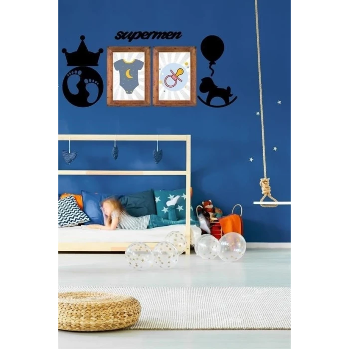 İpek Yıldızı® DECO103 Supermen Dekoratif Duvar Süsü Tablo Aksesuar Ahşap Tasarım Hediye Pano Sticker Seti