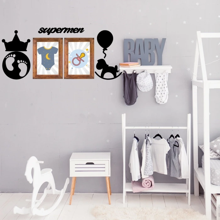 İpek Yıldızı® DECO103 Supermen Dekoratif Duvar Süsü Tablo Aksesuar Ahşap Tasarım Hediye Pano Sticker Seti