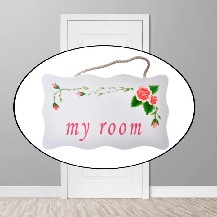 İpek Yıldızı® Decotown My Room Benim Odam Dekoratif Çiçek Desenli Kapı Askısı
