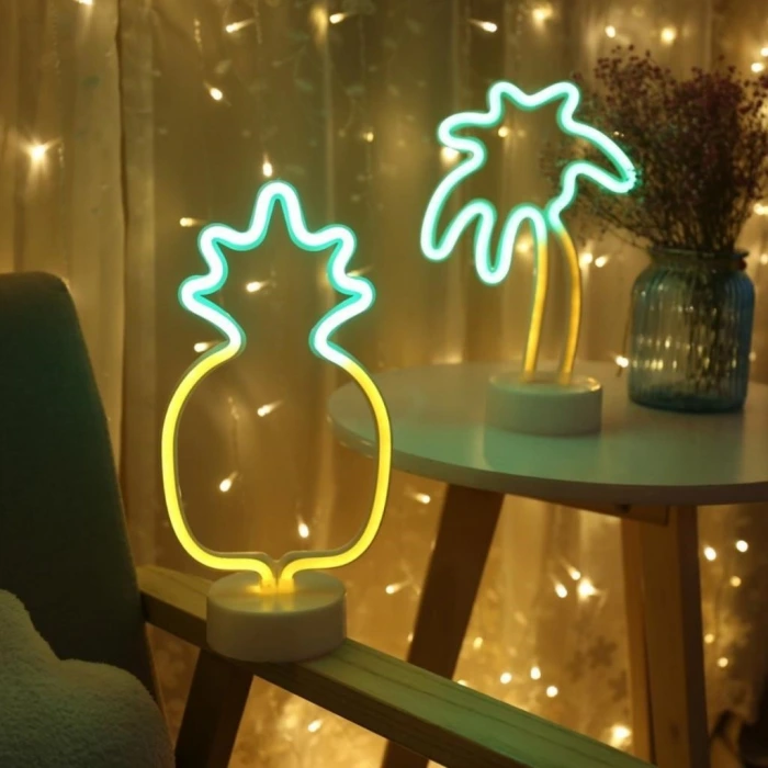 İpek Yıldızı® Dekoratif Ananaslı Neon Led Masa Ve Gece Lambası Hediyelik Lamba