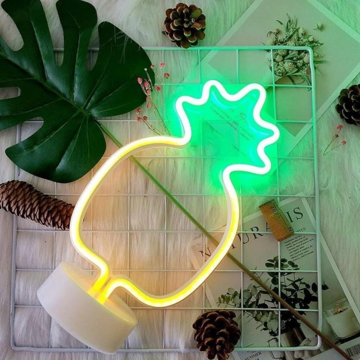 İpek Yıldızı® Dekoratif Ananaslı Neon Led Masa Ve Gece Lambası Hediyelik Lamba