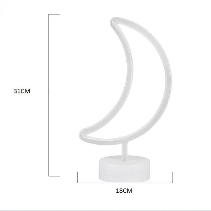 İpek Yıldızı® Dekoratif Pilli Ay Tasarımlı 3D Neon Led Masa Ve Gece Lambası