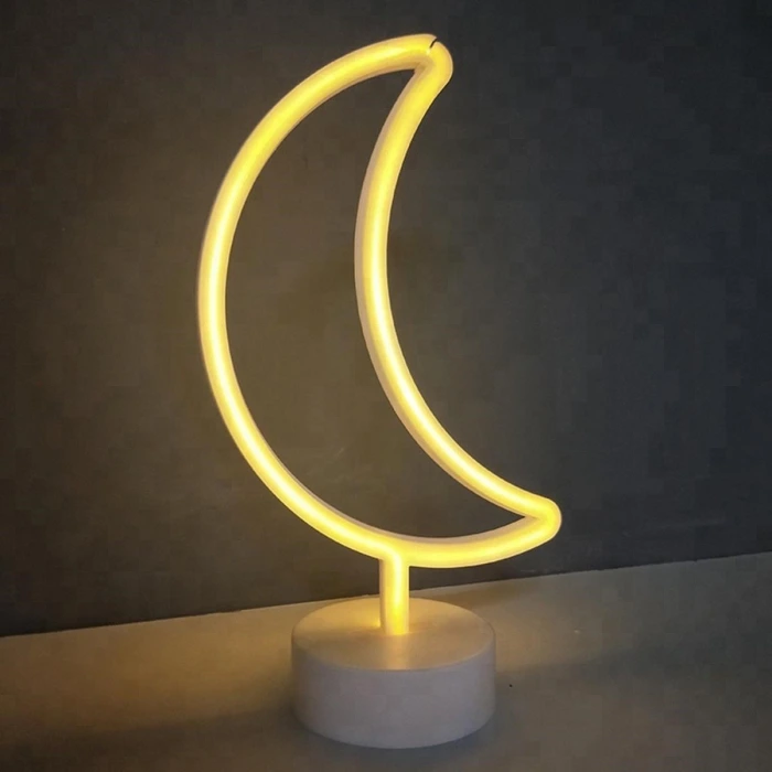 İpek Yıldızı® Dekoratif Pilli Ay Tasarımlı 3D Neon Led Masa Ve Gece Lambası
