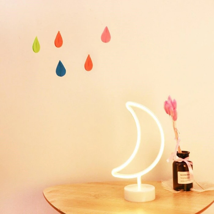 İpek Yıldızı® Dekoratif Pilli Ay Tasarımlı 3D Neon Led Masa Ve Gece Lambası