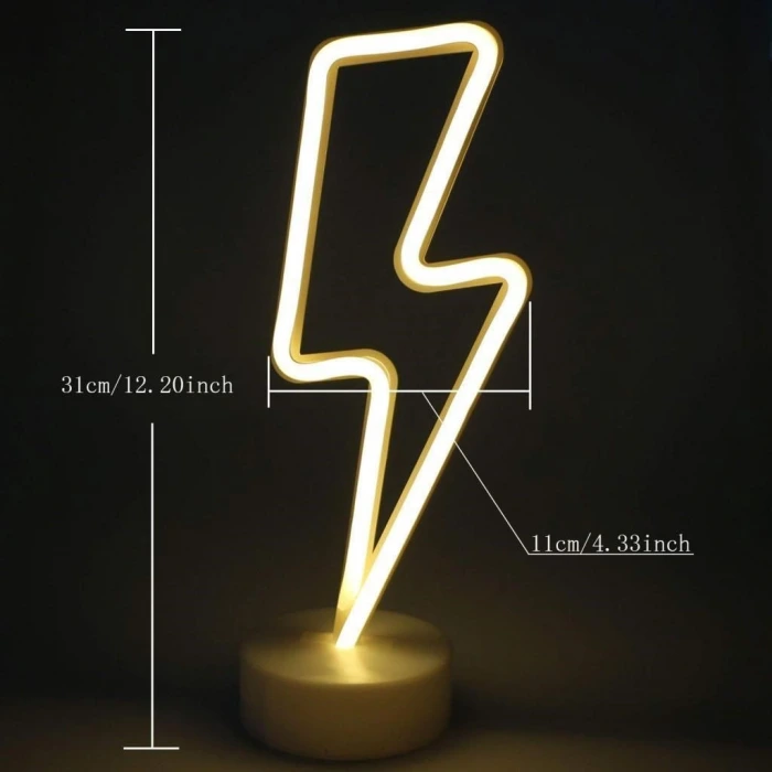 İpek Yıldızı® Dekoratif Şimşek Şeklinde Pilli Neon Led Lamba Süs Masa Lambası
