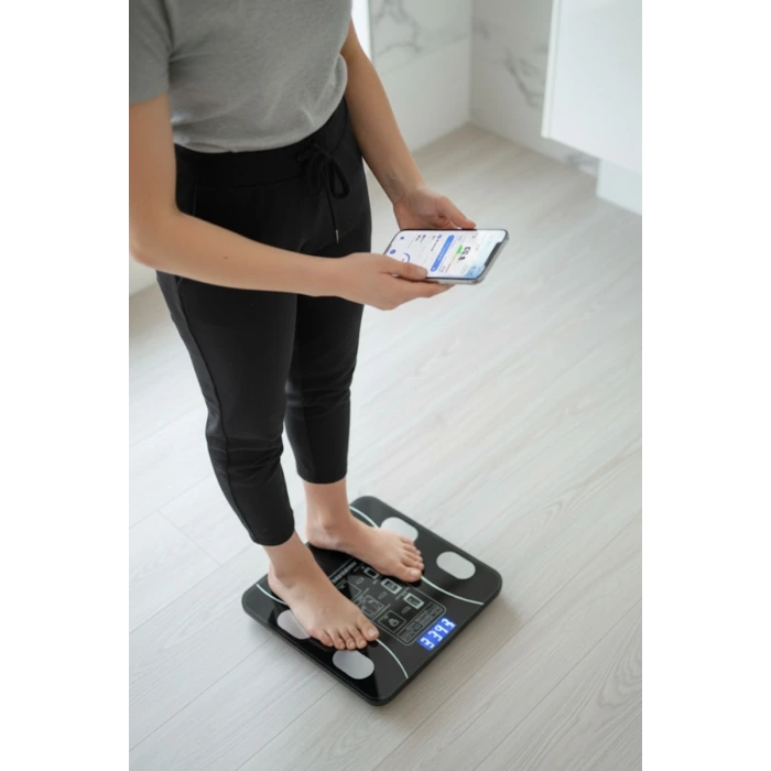 İpek Yıldızı® Dijital Baskül Yağ Ölçer Fonksiyonlu Akıllı Baskül Bluetooth Bağlantılı Tartı