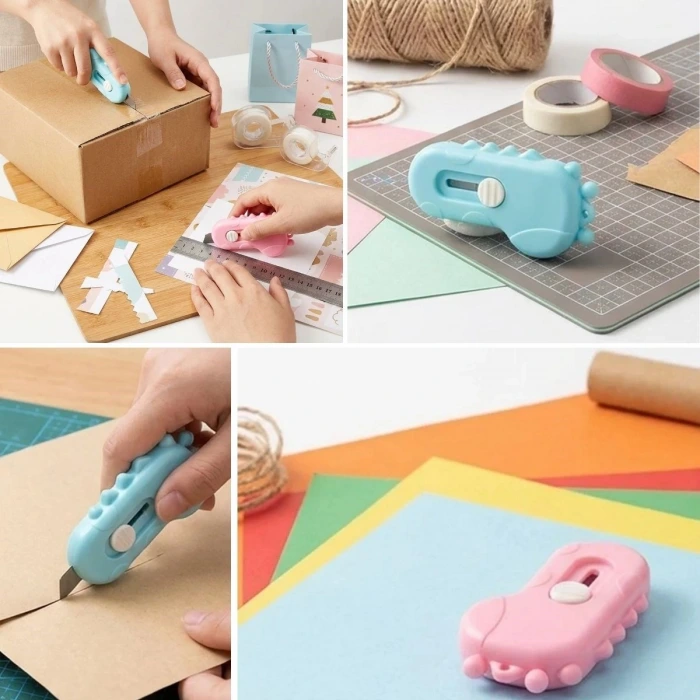 İpek Yıldızı® Dinozor Tasarımlı 2’li Mini Makas ve Falçata Seti – Pratik Kargo Paket Açıcı Aparat