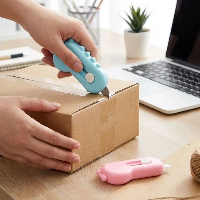 İpek Yıldızı® Dinozor Tasarımlı 2’li Mini Makas ve Falçata Seti – Pratik Kargo Paket Açıcı Aparat