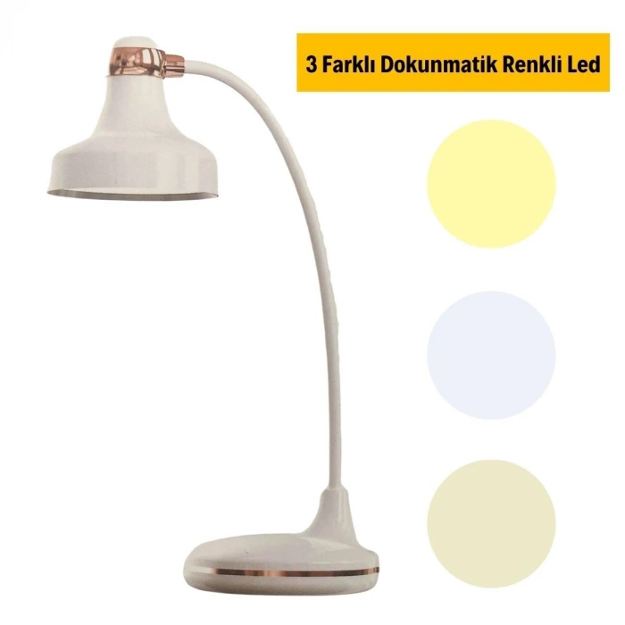 İpek Yıldızı® Dokunmatik 3 Farklı LED Işıklı Çalışma Masası Üstü Lamba