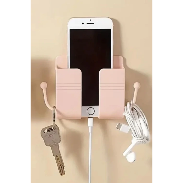 İpek Yıldızı® Duvar Tipi Yapışkanlı Kablo Tutuculu Telefon,Kumanda Tutucu Plastik Aparat