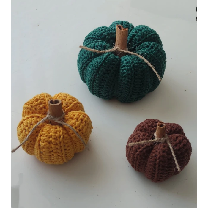 İpek Yıldızı® El Emeği Örgü Dekoratif Süs Kabak – Yeşil Sarı Kahve