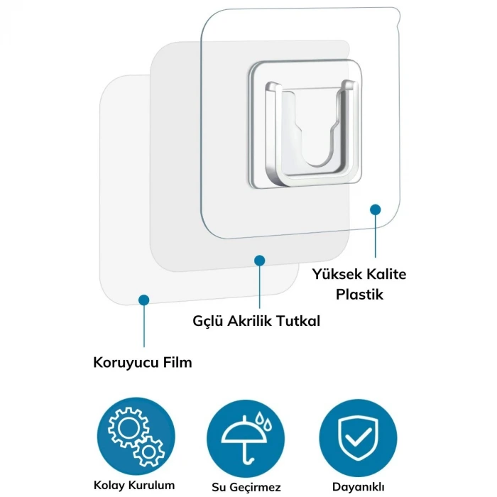 İpek Yıldızı® Eşya Sabitleme Askısı 10 Çift Şeffaf Çift Taraflı Yapışkanlı Geçmeli Klips